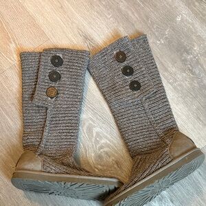 UGG Knit Button Gray Brown Boots